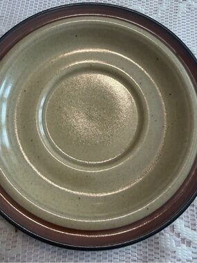 Vintage International Stoneware Japan Plate Brown Rim Neutral Rustic Farmhouse